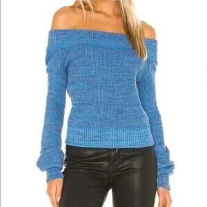 Free People On/Off The Shoulder Knit Blue Marbled Sweater Size XL Feminine Boho